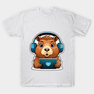 Funny Capybara with Computer T-Shirt